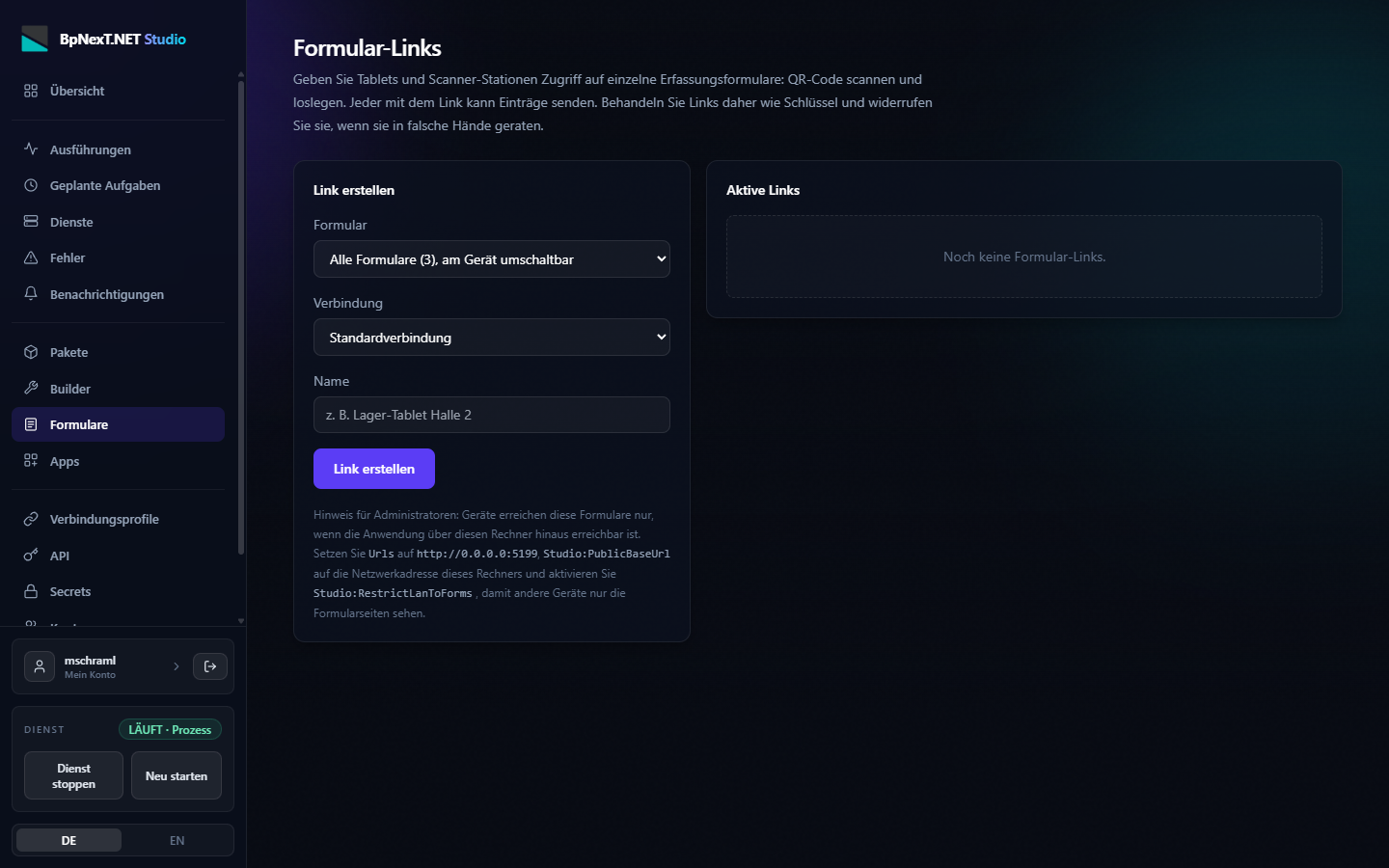 Seite Formular-Links